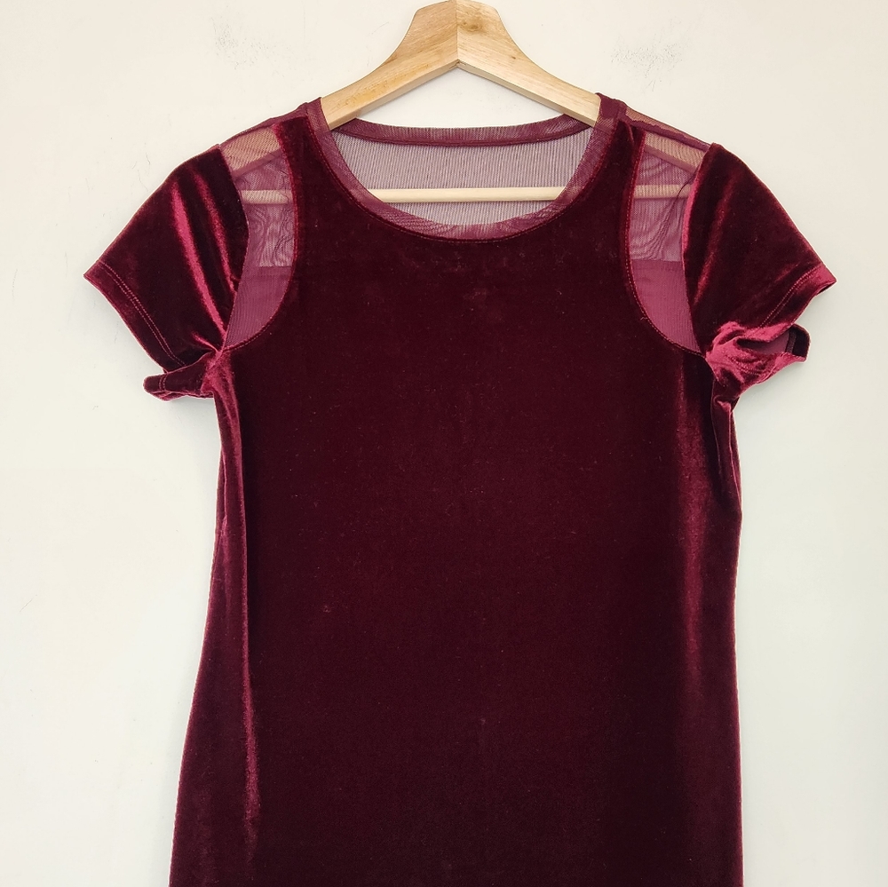 $8 Only Today SALE !!! I.N.C Burgundy Velvet And Mesh Top Size S - Picture 4 of 5